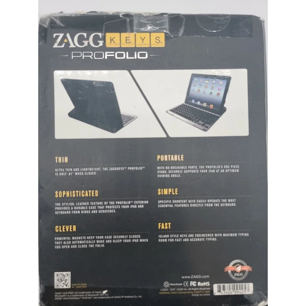 Bluetooth Keyboard, Zagg Keys Profolio Case for iPad 2, 3, & 4 New Damaged Box!